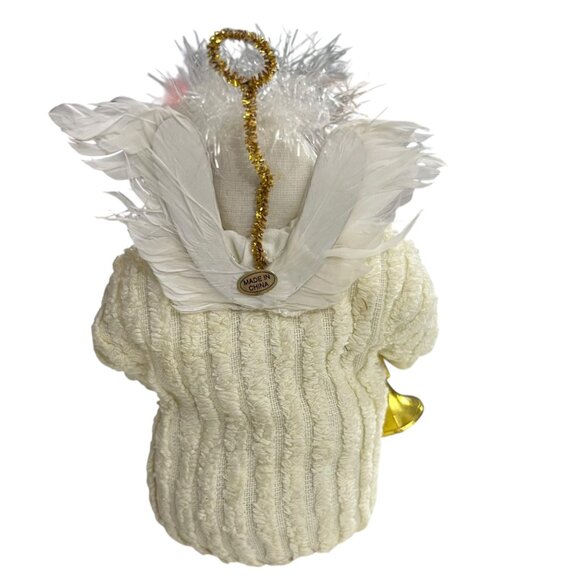 Handcrafted Chenille Angel Weighted Shelf Sitter With Trumpet - Picture 4 of 6